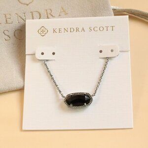 NEW Kendra Scott Elisa Silver Black Opaque Glass Necklace